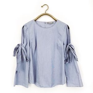 Marled reunited pinstriped Blue cold shoulder top